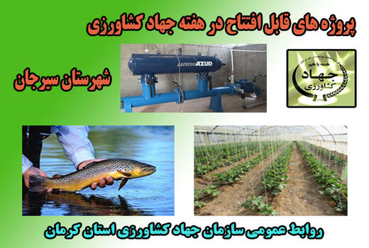 10 طرح کشاورزی و دامپروری شهرستان سیرجان در هفته جهاد کشاورزی(21 الی 27 خرداد) به بهره برداری می رسد