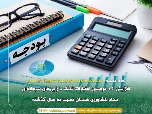 افزایش ۴۴ درصدی اعتبارات تملک دارایی‌های سرمایه‌ای جهاد کشاورزی همدان 