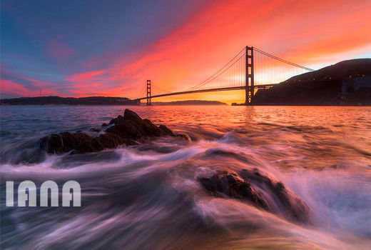 غروب خورشید پشت دروازه گلدن‌گیت