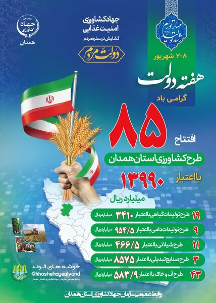 افتتاح 85 طرح کشاورزی هم‌زمان با هفته دولت