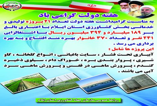  ‍ افتتاح ۲۱ پروژه تولیدی و خدماتی بخش کشاورزی استان ایلام