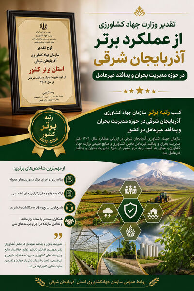 سازمان جهاد کشاورزی آذربایجان شرقی رتبه برتر کشور در مدیریت بحران و پدافند غیرعامل را کسب کرد