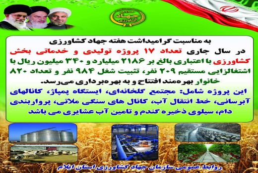 افتتاح ۱۷ پروژه تولیدی و خدماتی در هفته جهادکشاورزی در استان ایلام