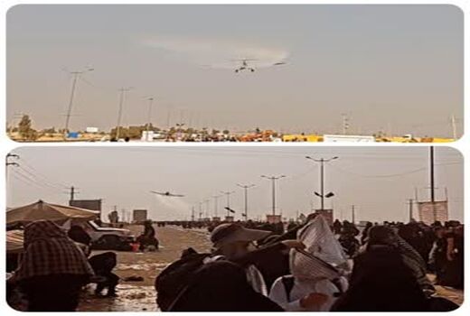 آب و گلاب پاشی زائرین ابا عبدالله الحسین (ع) توسط شرکت خدمات هواپیمایی ویژه 
