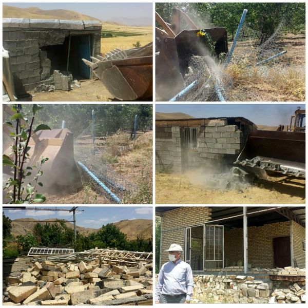 قلع و قمع 4 بنای غیر مجاز در اراضی زراعی شهرستان کامیاران