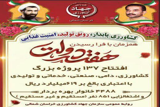 ایجاد 851 شغل با بهره برداری از پروژه‌های کشاورزی خراسان شمالی در هفته دولت