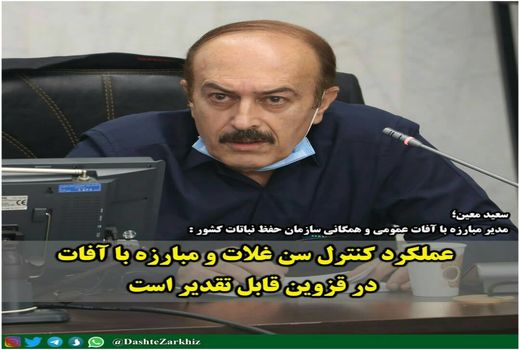 عملکرد کنترل سن غلات و مبارزه با آفات در قزوین قابل تقدیر است