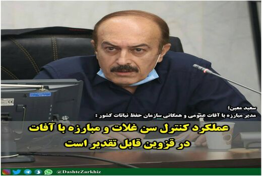 عملکرد کنترل سن غلات و مبارزه با آفات در قزوین قابل تقدیر است