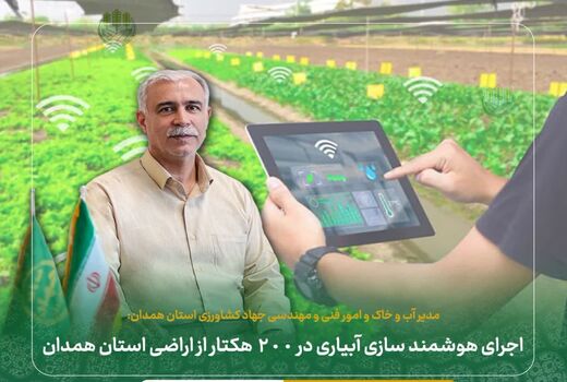 اجرای هوشمند سازی آبیاری در ۲۰۰ هکتار از اراضی استان همدان