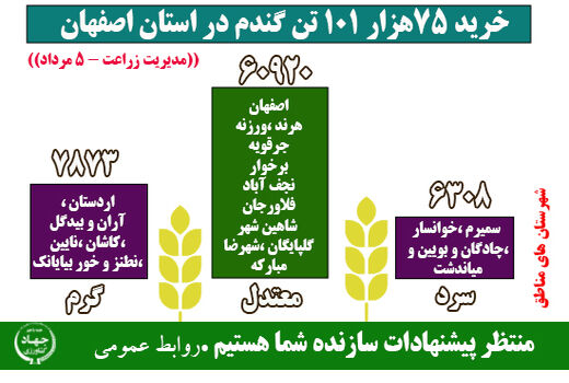 خرید 75 هزار 101 تن گندم در استان اصفهان تا پنجم مرداد