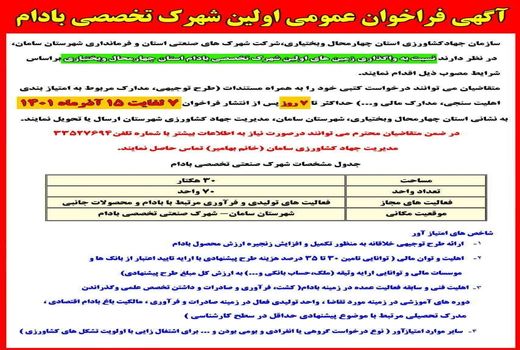 زمین‌های نخستین شهرک تخصصی بادام سامان آماده واگذاری شد