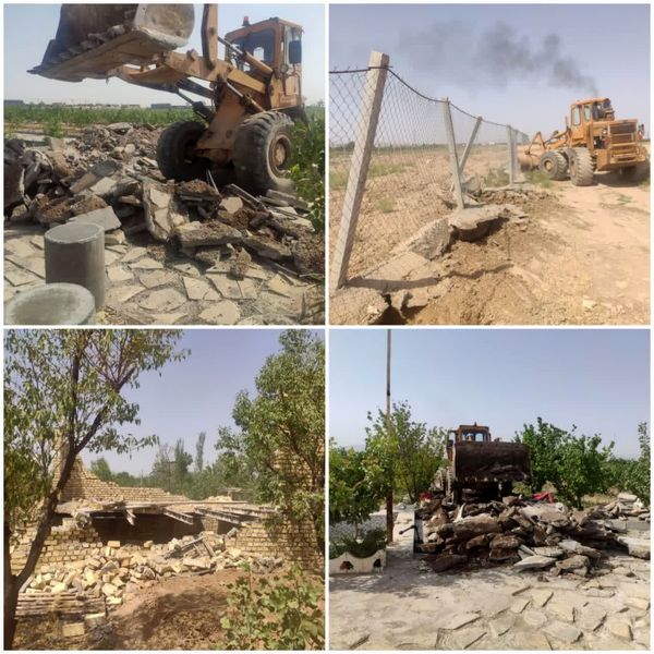 تخریب ۷ بنای غیرمجاز در اراضی کشاورزی شهرستان بوئین زهرا